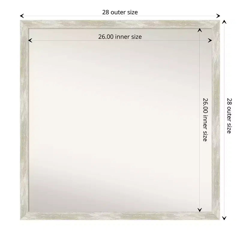 Espejo de pared de baño estrecho, agrietado, no biselado, de 71 x 71 cm, color plateado metálico
