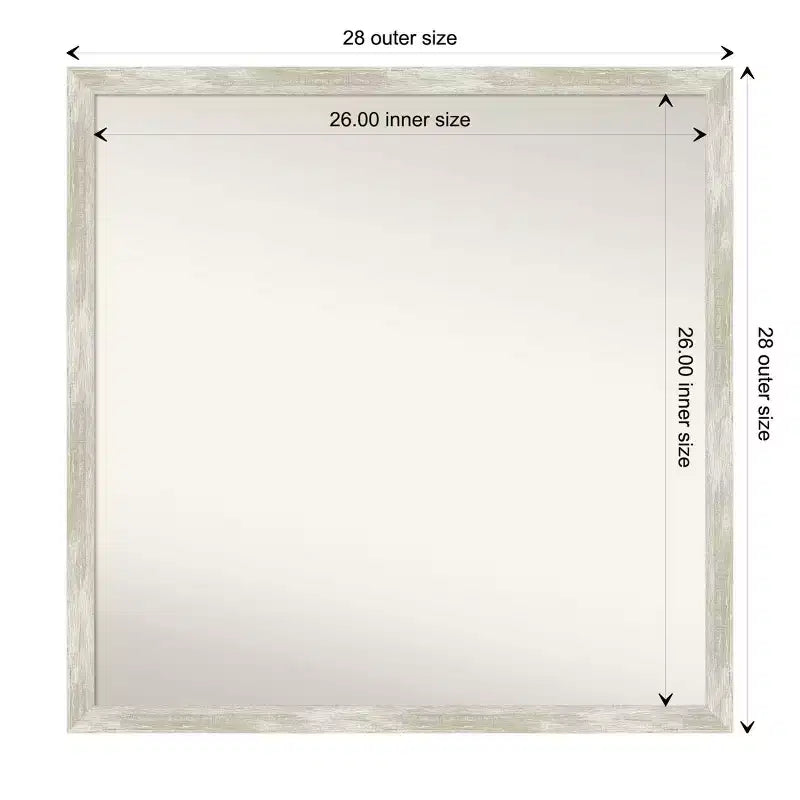 Espejo de pared de baño estrecho, agrietado, no biselado, de 71 x 71 cm, color plateado metálico