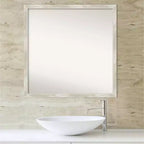 Espejo de pared de baño estrecho, agrietado, no biselado, de 71 x 71 cm, color plateado metálico