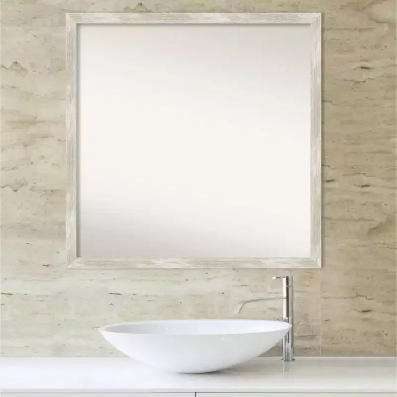 Espejo de pared de baño estrecho, agrietado, no biselado, de 71 x 71 cm, color plateado metálico