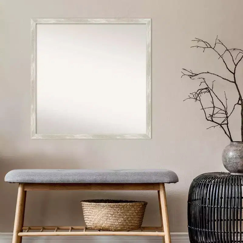 Espejo de pared de baño estrecho, agrietado, no biselado, de 71 x 71 cm, color plateado metálico
