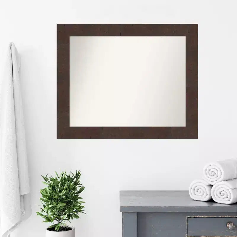 Espejo de baño de pared de 33" x 27" sin bisel Wildwood Brown