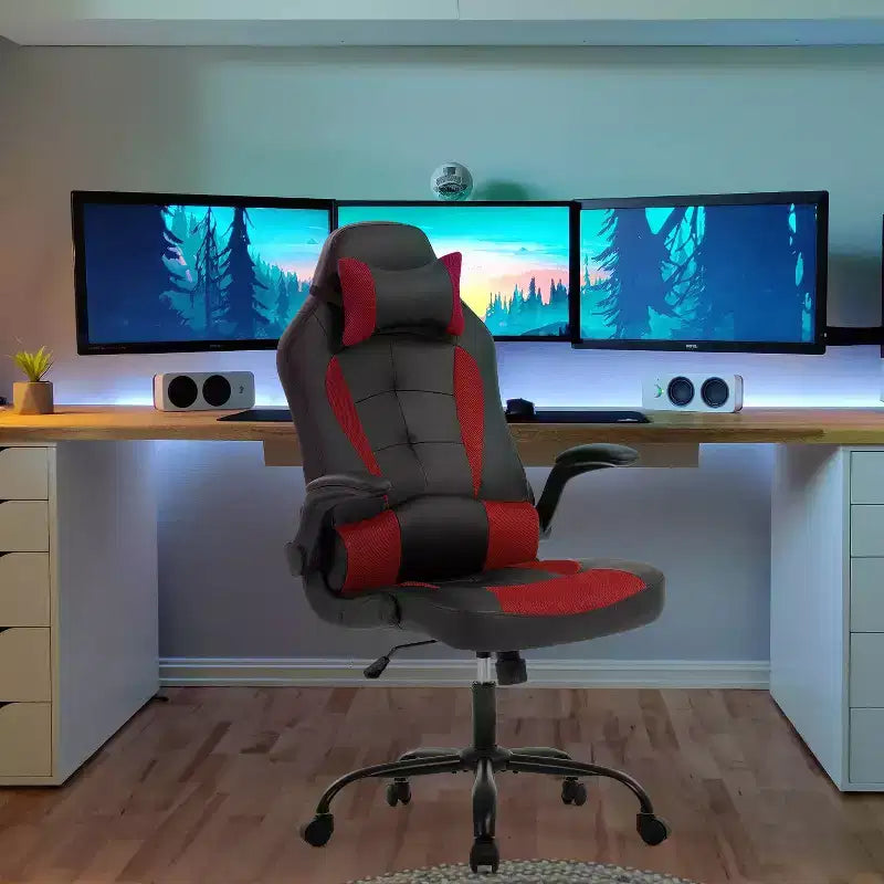 BestMassage Gaming Chair Office Chair Computer Desk Chair with Lumbar Support and Adjustable Headrest and PU Leather Gamer Chair for Adults