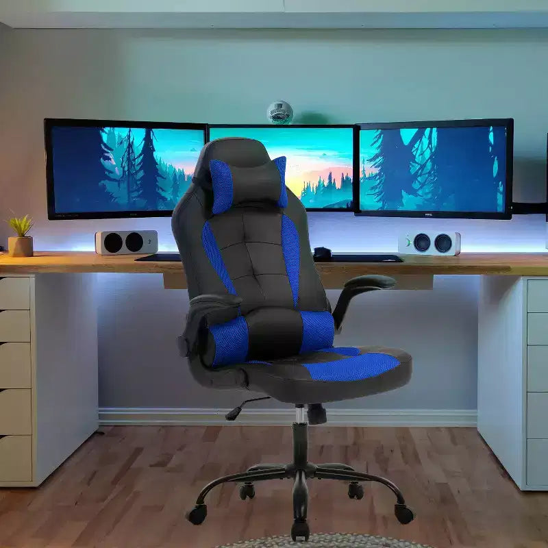BestMassage Gaming Chair Office Chair Computer Desk Chair with Lumbar Support and Adjustable Headrest and PU Leather Gamer Chair for Adults