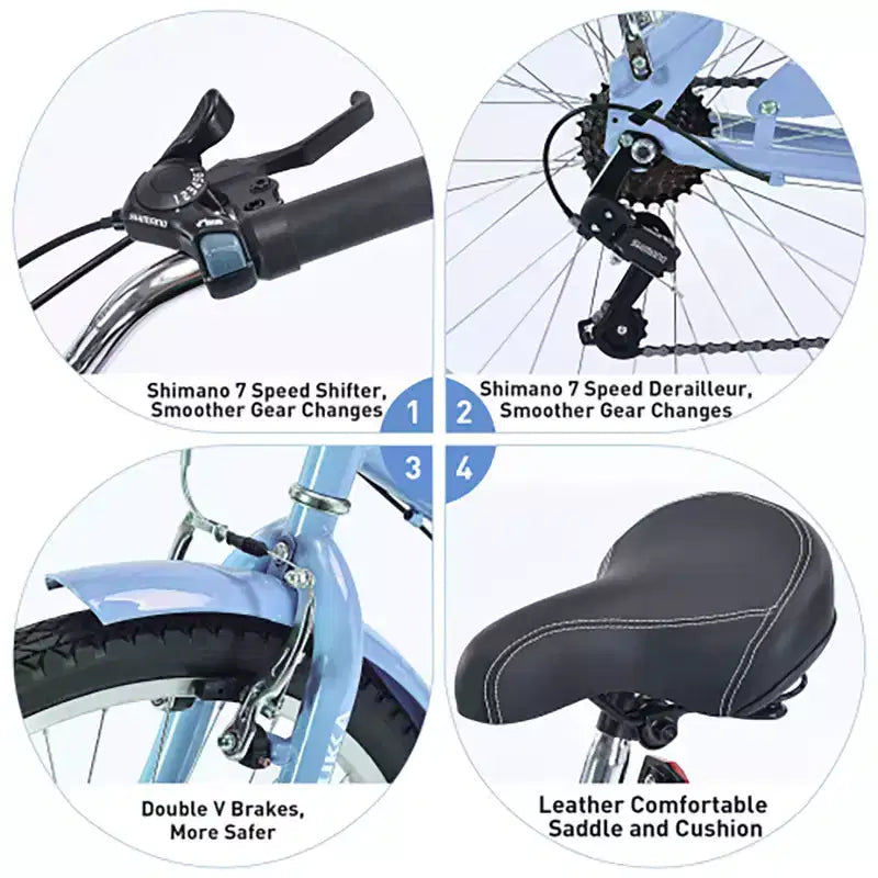 26 Inch Cruiser Bike, 7 Speed Multiple Colors Men's Women's Beach Cruiser Bike with Front and Rear V-brakes