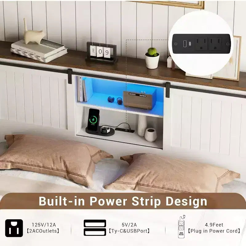 Estructura de cama con iluminación LED y estación de carga