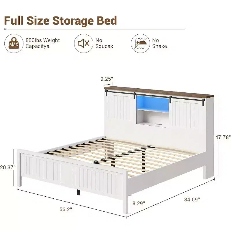 Estructura de cama con iluminación LED y estación de carga
