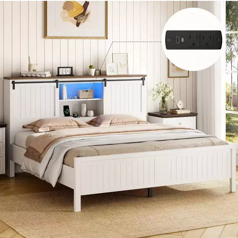 Estructura de cama con iluminación LED y estación de carga