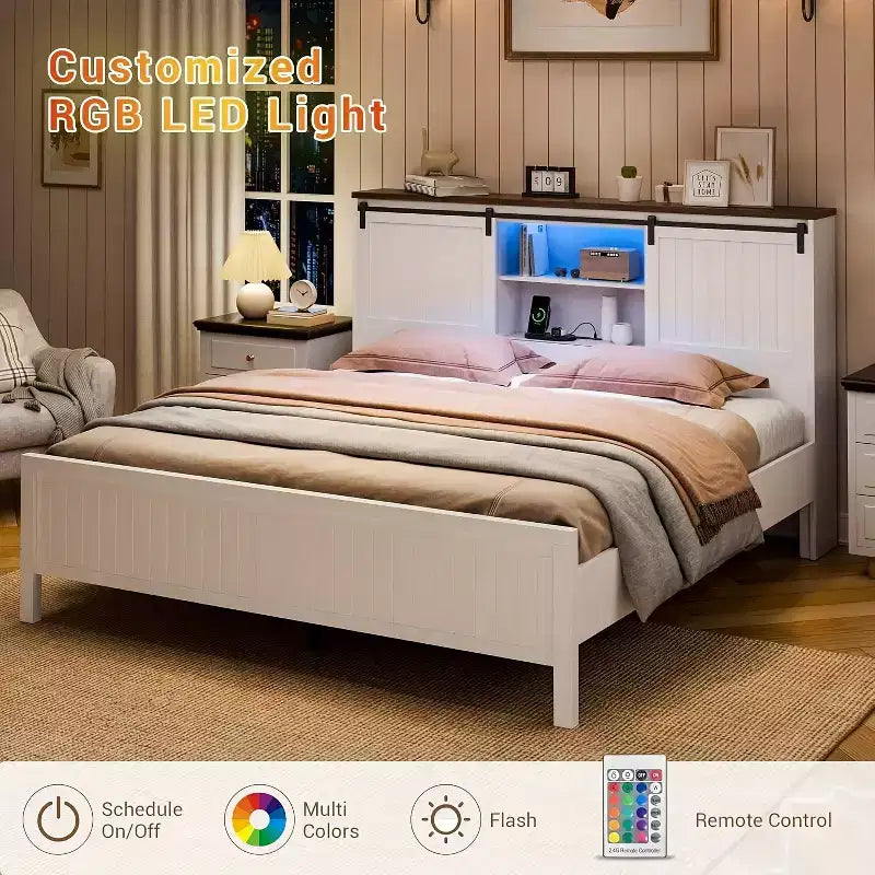 Estructura de cama con iluminación LED y estación de carga