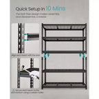 Estantería de Almacenamiento de 5 Niveles, Estantería de Garaje Resistente, Unidad de Estantería Ajustable, Estante de Acero, Carga de 2,200 lb, 24 x 48 x 72 Pulgadas, Negro Tinta