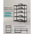 Estantería de Almacenamiento de 5 Niveles, Estantería de Garaje Resistente, Unidad de Estantería Ajustable, Estante de Acero, Carga de 2,200 lb, 24 x 48 x 72 Pulgadas, Negro Tinta