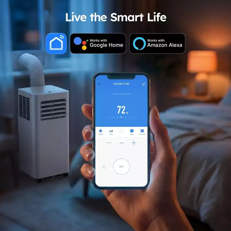 Simzlife Smart Portable Air Conditioner 14000 BTU, 3-in-1 AC for 400 Sq.Ft, APP Control, Self-Evaporative System, White