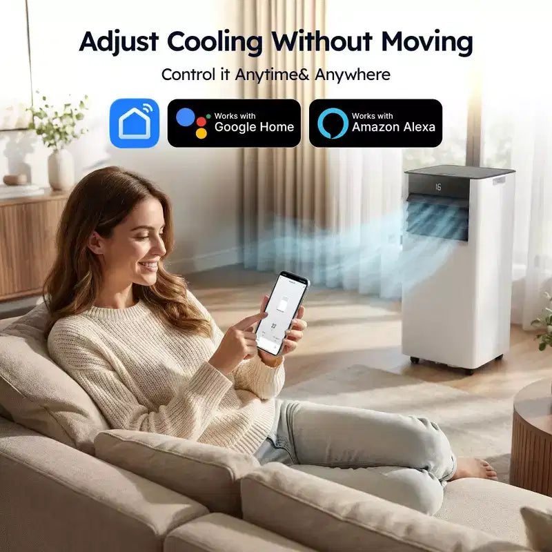Simzlife Smart Portable Air Conditioner 8000 BTU Fast Cooling AC for Room up to 250 Sq.Ft, 3 in 1 Function, APP Control, Ultra-Quiet, White