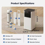 Simzlife Smart Portable Air Conditioner 8000 BTU Fast Cooling AC for Room up to 250 Sq.Ft, 3 in 1 Function, APP Control, Ultra-Quiet, White