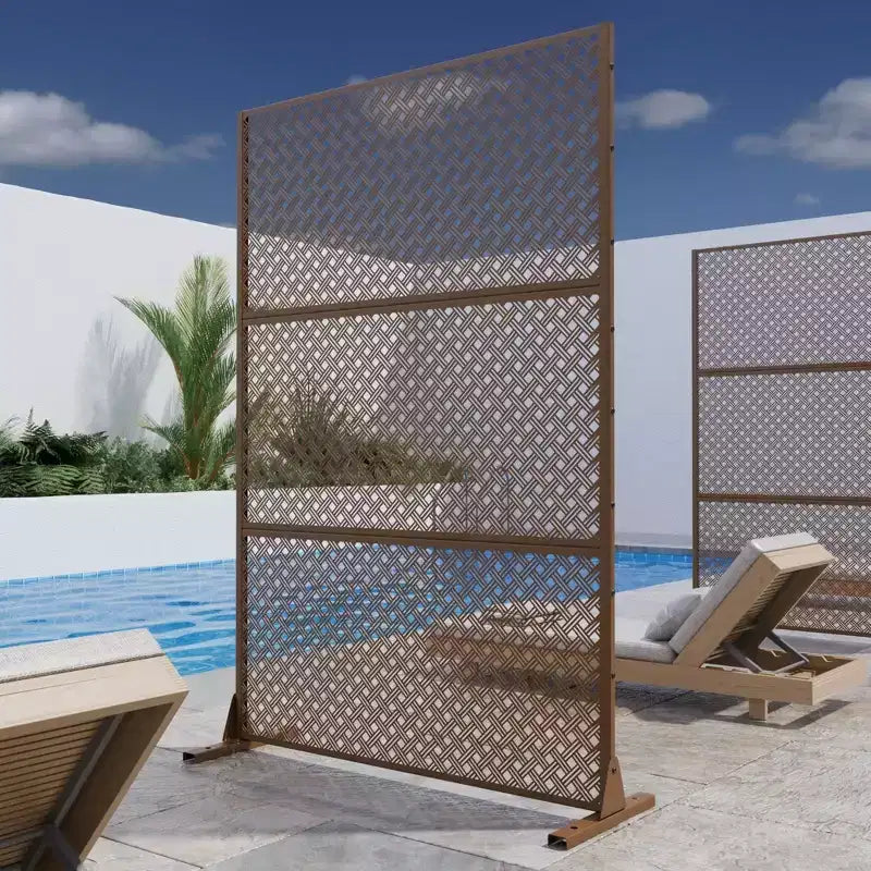 Panel divisorio de acero galvanizado marrón tejido de dos rejillas | 183 cm alto x 120 cm ancho x 40 cm fondo
