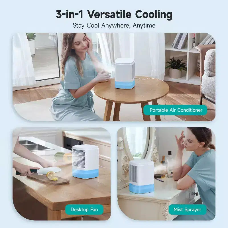 HiCOZY Portable Air Cooling Fan with Mister, Mini AC Air Cooler Humidifier for Desktop