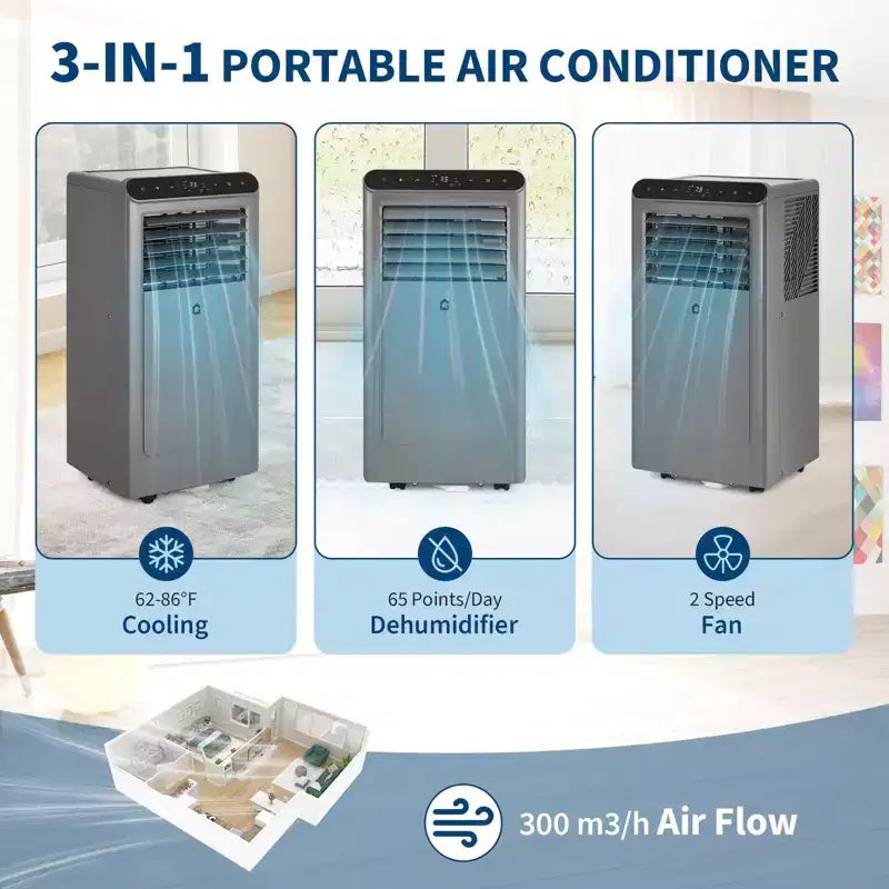 10000 BTU Portable Air Conditioners, 3-in-1 Portable AC with Dehumidifier, Fan, Remote Control, Sleep Mode, Window Installation Kit,Up to 450 Sq. Ft.