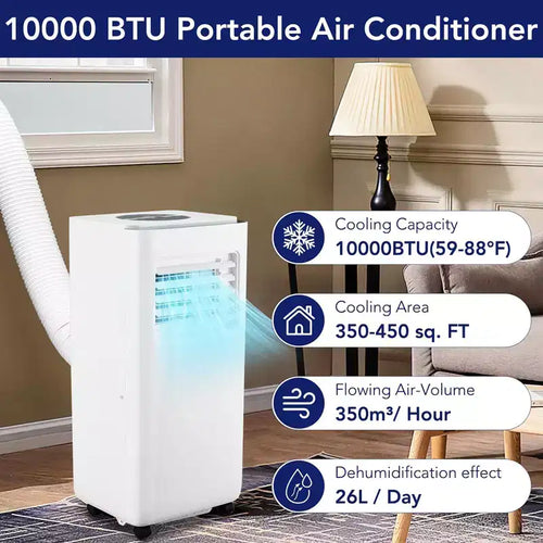 8,000 BTU (ASHRAE) / 6,000 BTU (SACC) Portable Air Conditioner /AC with Cooling, Dehumidifier Fan Function, Remote Control, Sleep Mode, 24H Timer