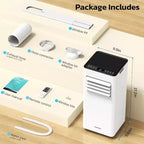 10,000 BTU Portable Air Conditioner, 4 Modes, Fast Cooling, Self-Evaporation, Remote Control, Timer, for Bedroom/Dorm/Indoor Use, White