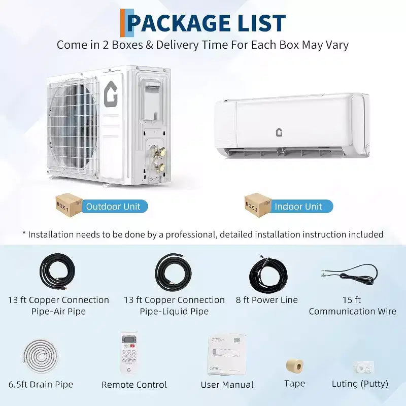 18000 BTU Wifi Mini Split AC, 19 SEER2 208-230V Inverter Ductless Wall AC w/WiFi & Alexa Compatible