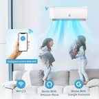 18000 BTU Wifi Mini Split AC, 19 SEER2 208-230V Inverter Ductless Wall AC w/WiFi & Alexa Compatible