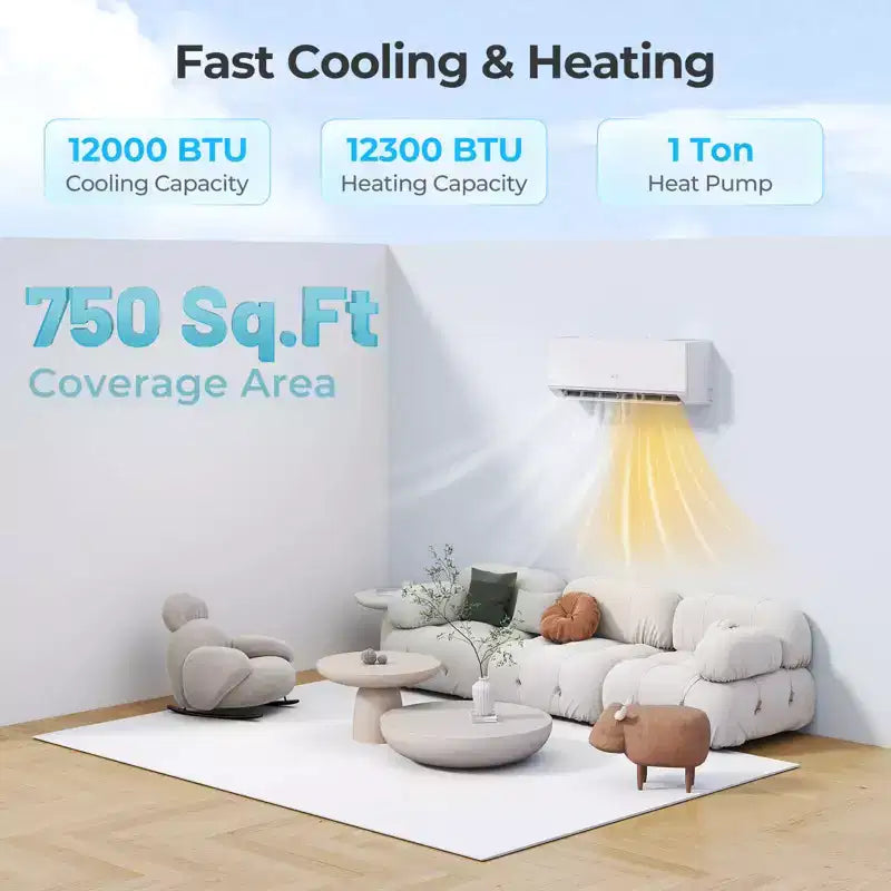 Costway 12000 BTU 230 V Mini Split Air Conditioner & Heater with 1 Ton Heat Pump Installation Kit
