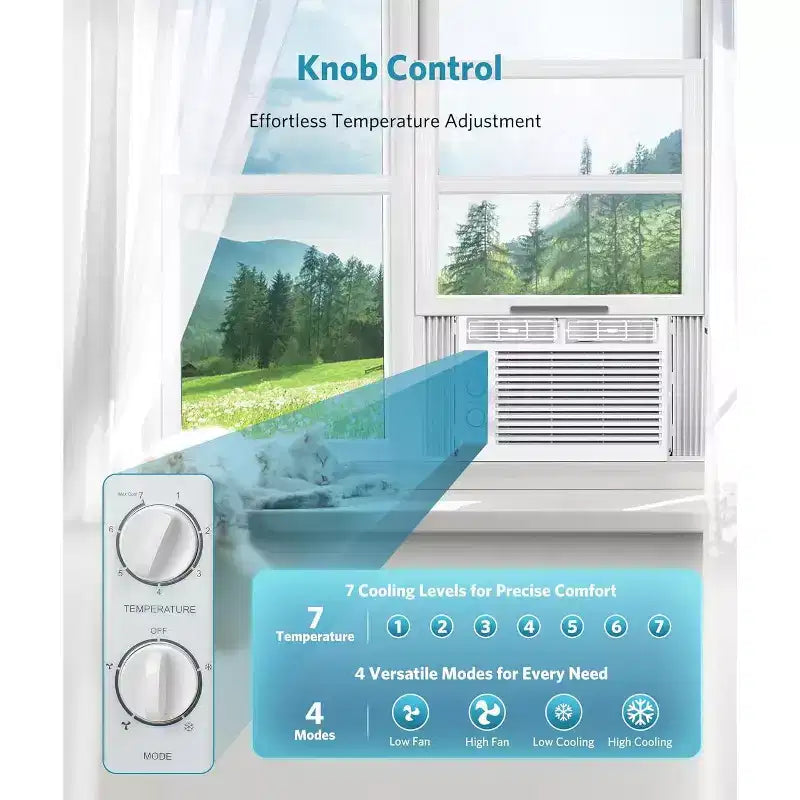 ZAFRO 5,000 BTU Window Air Conditioner Cools Up to 150 Sq. Ft, Utral Quiet Air Conditioner Window Unit with Mechanical Controls, 2 Fan Speeds