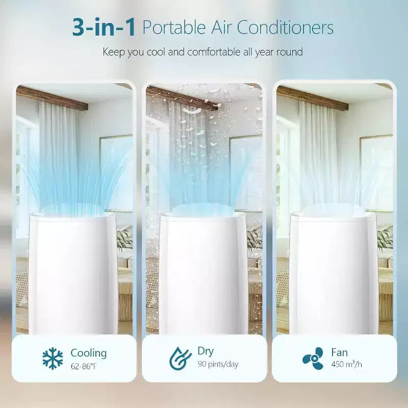ZAFRO Portable Air Conditioners 14,000 BTU,Cooling, Dehumidifier & Fan 3-in-1,Air Conditioner Portable with Remote Control, Quiet