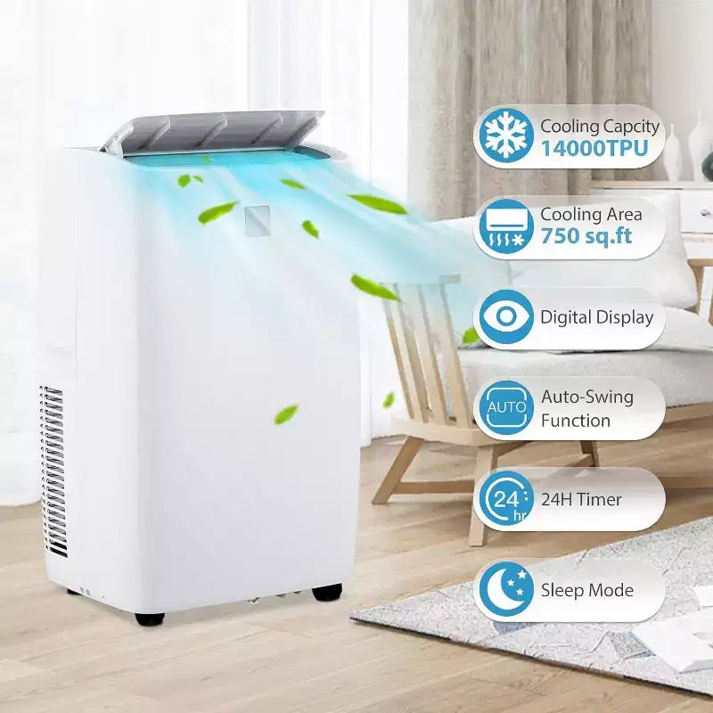 14000 BTU Portable Air Conditioner for Rooms Up to 750 Sq.Ft, 3-In-1 AC Unit AC Unit with Fan Mode, Dehumidifier & Heater