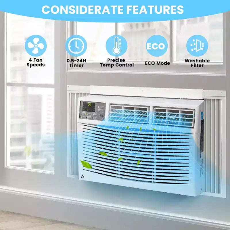 8000 BTU Window Air Conditioner, Ultra Quiet Air Conditioner Window Unit for Rooms Up to 350 Sq. Ft