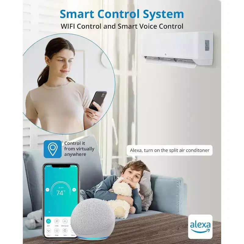 12,000 BTU Ductless Mini Split AC System, 20 SEER2 R45 Series Wifi Enabled Ductless AC Cool Up to 750 Sq. Ft, Complete Installation Kit, 208V/230V