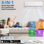 18,000 BTU AC 23 SEER, Cools Room Up to 1250 Sq. Ft, Wall Mount Ductless Mini C Heat Pump Full Set with 16ft Installation Kit Split System,White
