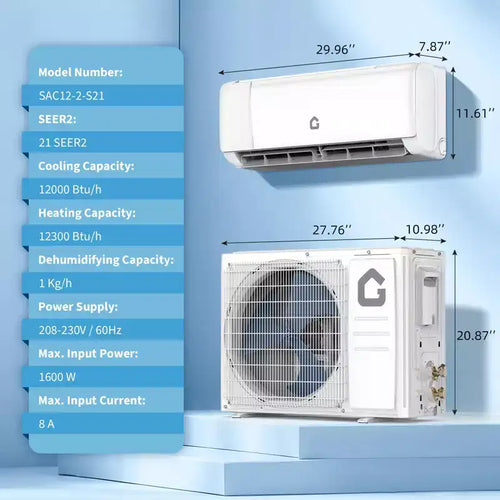 12000 BTU Wifi Mini Split AC, 21 SEER2230V Inverter Ductless Wall AC w/WiFi & Alexa Compatible, Cools Rooms up to 750 Sq.Ft, Energy Efficient Inverter