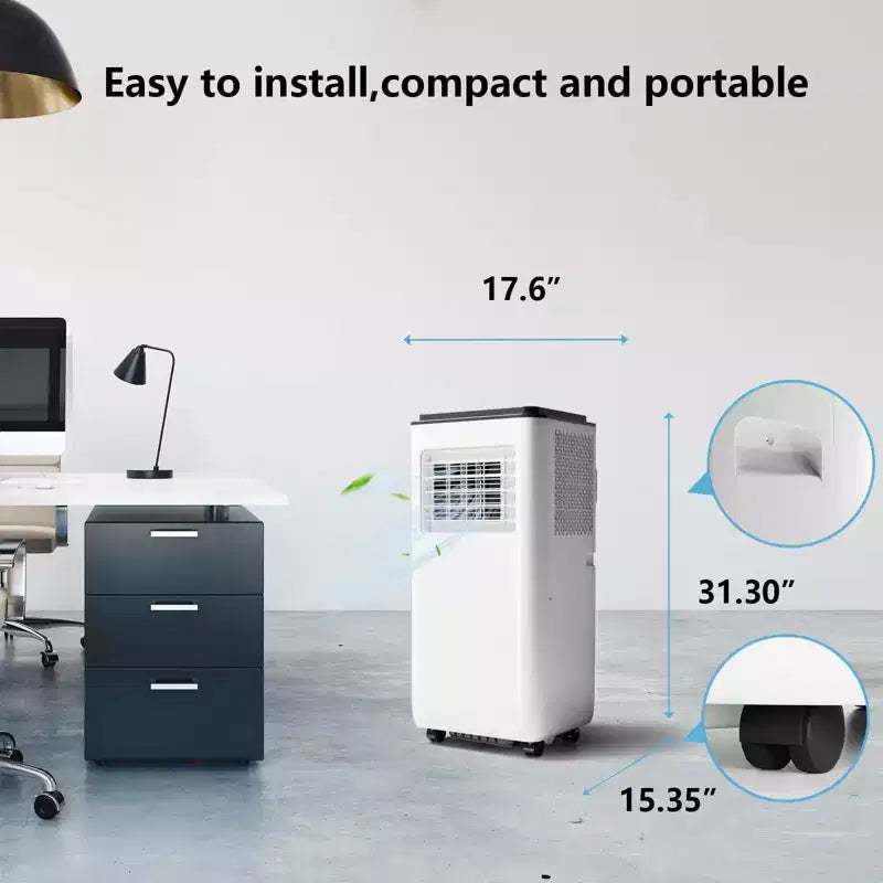 8000Btu Portable Air Conditioner with Remote Control,Quiet AC Unit with Cool, Dehumidifier & Fan Mode Room Cooling Up to 350 sq ft,24 Hour Timer,White