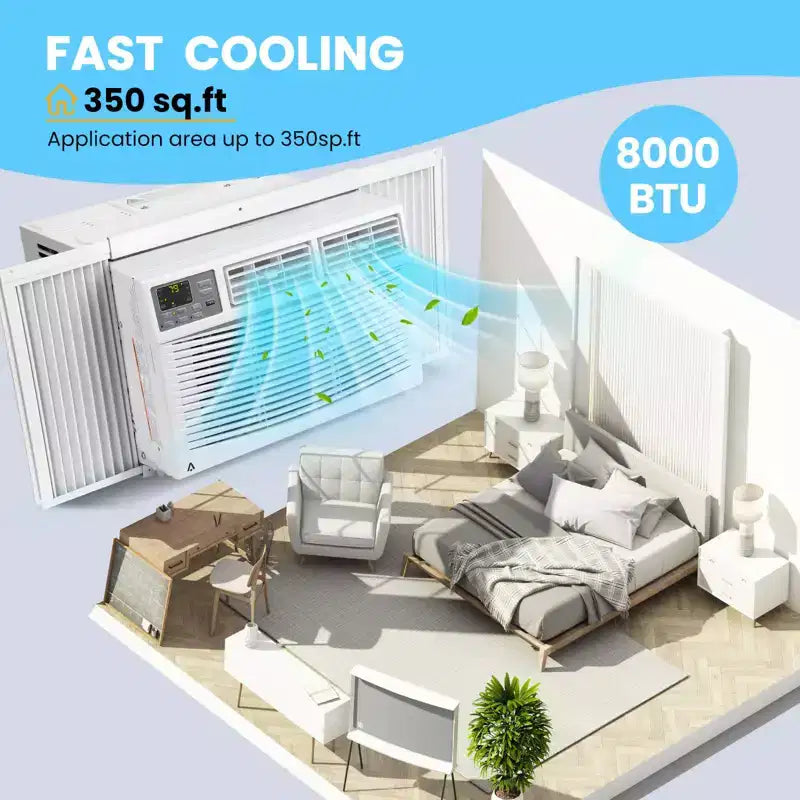 8000 BTU Window Air Conditioner Unit with Remote Control, Cools Rooms Up to 450 Sq ft, 3 Cooling & Fan Speeds Quiet Operation, Easy Install Kit