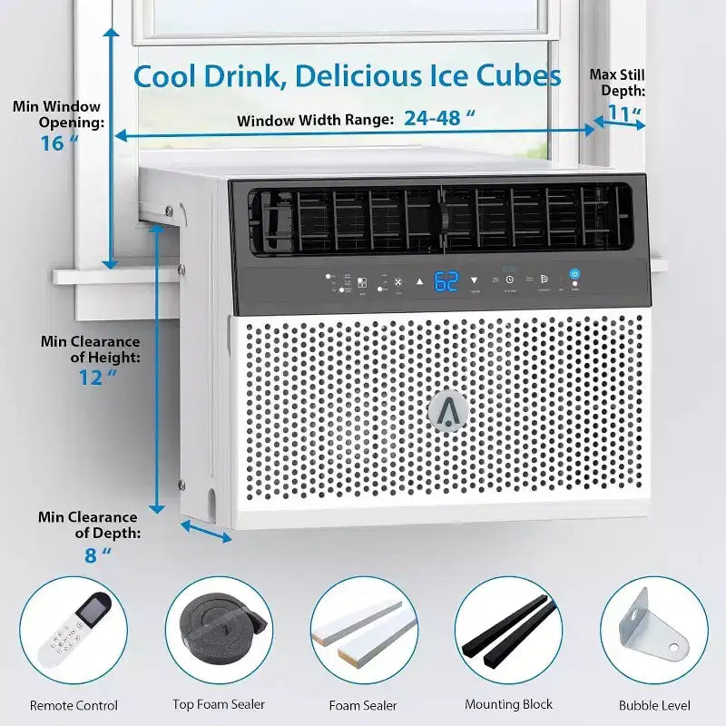 Window Air Conditioner, AC Window Unit with Washable Filter, Wi-Fi Enabled w/Remote, Cools Up to 350 Square Feet, 6 Modes, 115V/60Hz