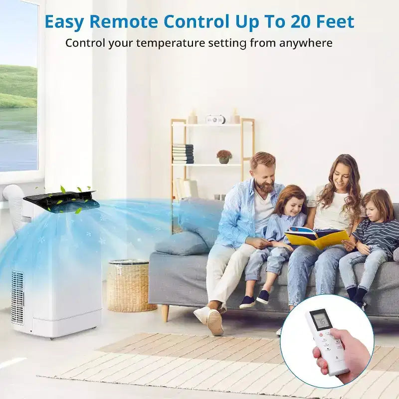 14,000 BTU Portable AC - 4-in-1 Cooling for 750 Sq.Ft, Quiet with Remote & Window Ki