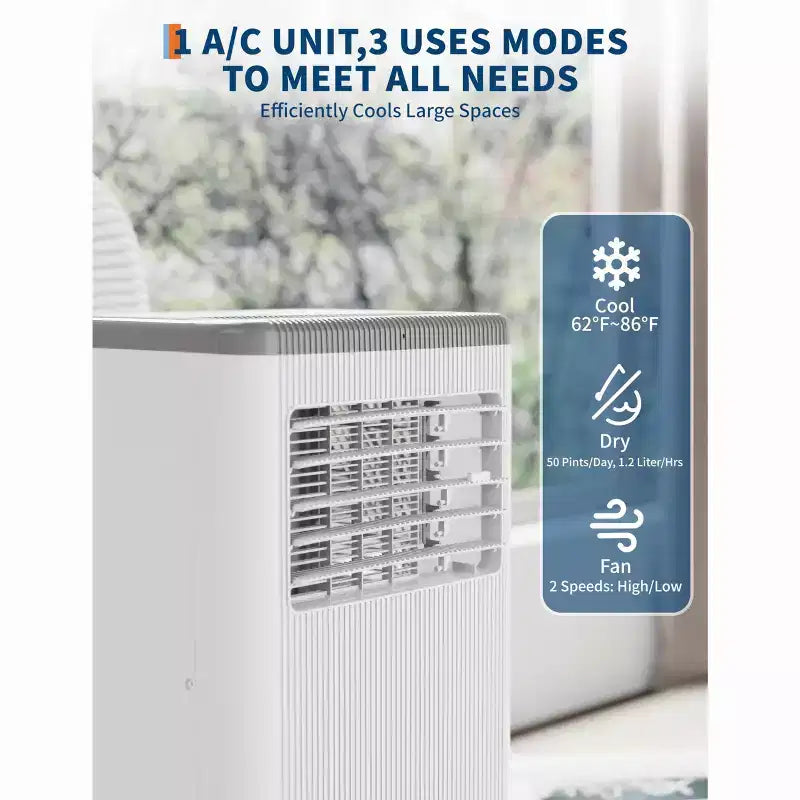 8,000 BTU Portable Air Conditioner,Portable AC Unit for Bedroom up to 350 Sq. Ft, Cooling, Dehumidifier, Floor Standing Air Conditioner, 24H Timer