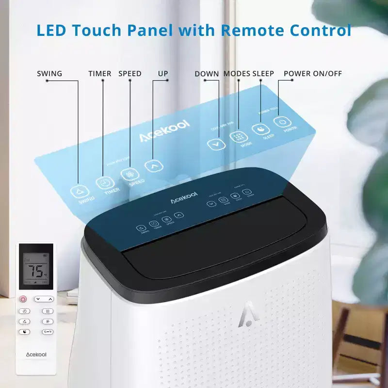14,000 BTU Portable AC - 3-in-1 Fast Cooling for 700 Sq.Ft, Dual Motor with Dehumidifier & Remote, Ideal for Large Rooms & Campers, Black