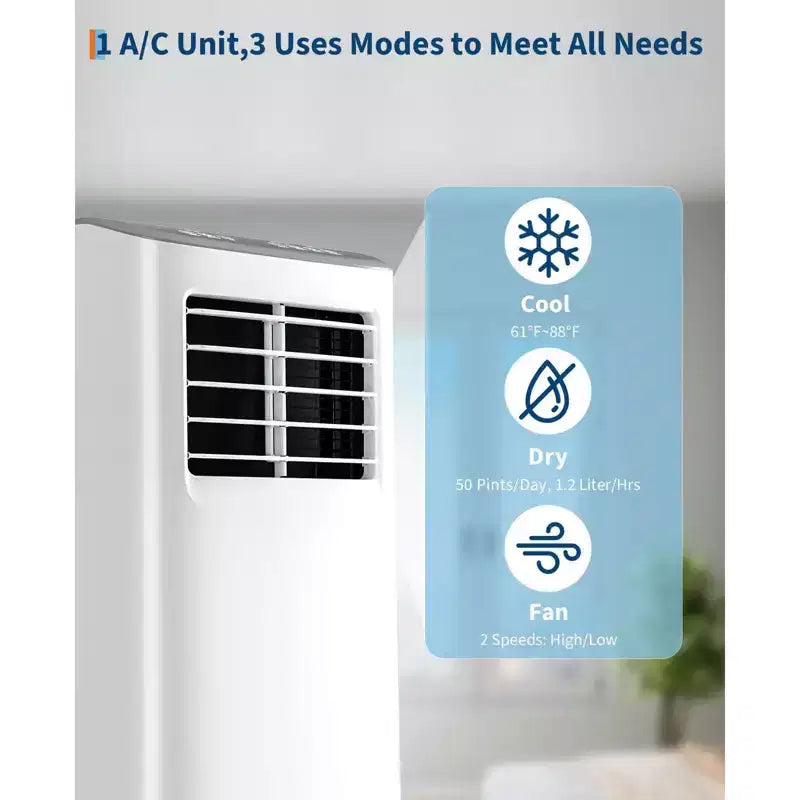 TROPOW Air Conditioner, 8000 BTU 3-in-1 Unit with Fan Mode, Remote & Ventless Design, Portable Room Air Conditioner.