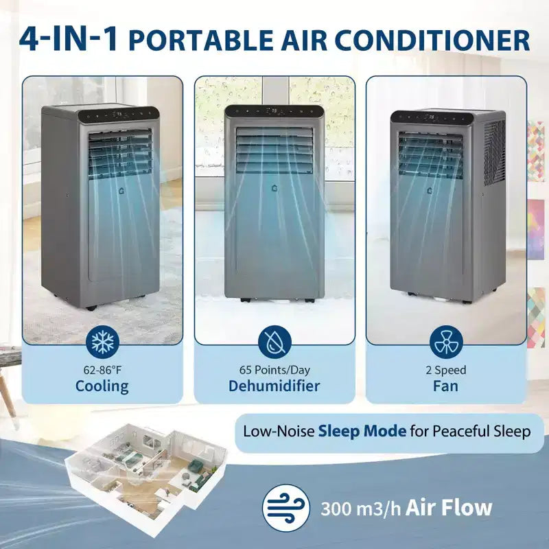 10,000 BTU Portable Air Conditioner, 3-in-1 Portable AC Unit with Fan & Dehumidifier, Room Air Conditioner Cools up to 450 Sq. Ft.