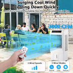 3000CFM Swamp Cooler, Evaporative Air Cooler with Remote Control and 12H Timer, 4 Ice Packs, 3 Modes & Wind Speeds for Outdoor Indoor Use, 10.3 Gallon