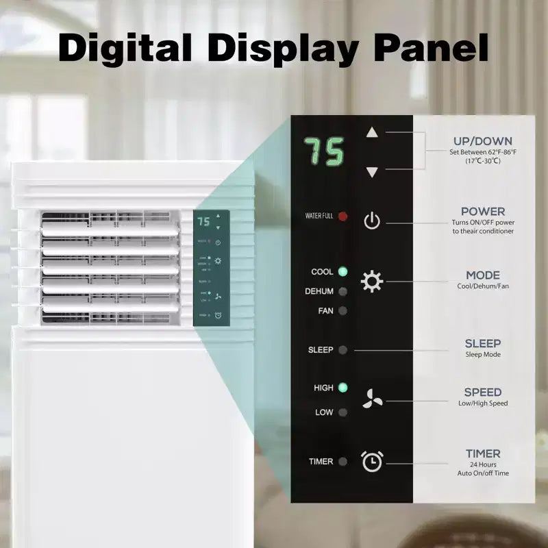 8000 BTU Portable AC with Remote  3-in-1 Unit for Room, Bedroom, Garage, RV  Includes Timer, Display & Window Kit  White