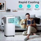 8,000 BTU Portable AC, 3-in-1 Unit with 4 Modes, Timer, LED Display, Remote & Install Kit, for Bedroom/Living Room/Office, White.