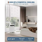 Acekool 12,000 BTU Portable AC - 3-in-1 Cooling, Dehumidifier & Fan for Rooms Up to 550 Sq.Ft, LED Display, Remote Control