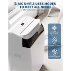 Acekool 12,000 BTU Portable AC - 3-in-1 Cooling, Dehumidifier & Fan for Rooms Up to 550 Sq.Ft, LED Display, Remote Control