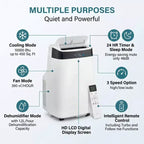 Acekool 10000 BTU Portable Air Conditioner, 3-in-1 AC with Fan & Dehumidifier, Remote, 3 Speeds, 24H Timer, Cools Rooms Up to 450 Sq.Ft, Easy Install