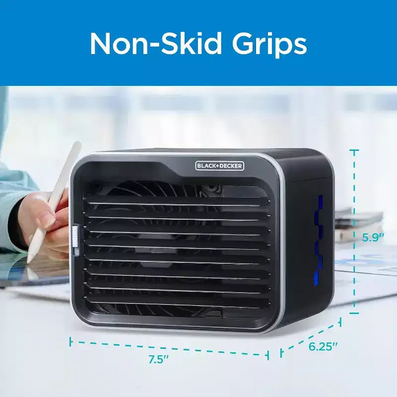 BLACK+DECKER Portable Desktop Air Cooler & Personal Fan, 3 Speeds, 0.5L Tank, Evaporative Cooling for Home & Office, Black