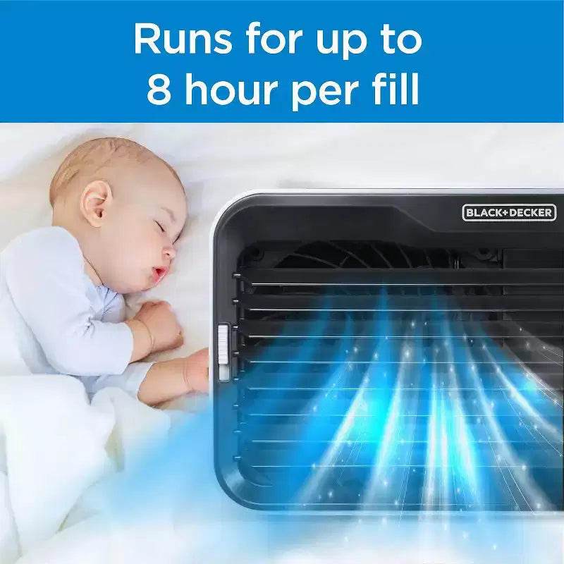 BLACK+DECKER Portable Desktop Air Cooler & Personal Fan, 3 Speeds, 0.5L Tank, Evaporative Cooling for Home & Office, Black