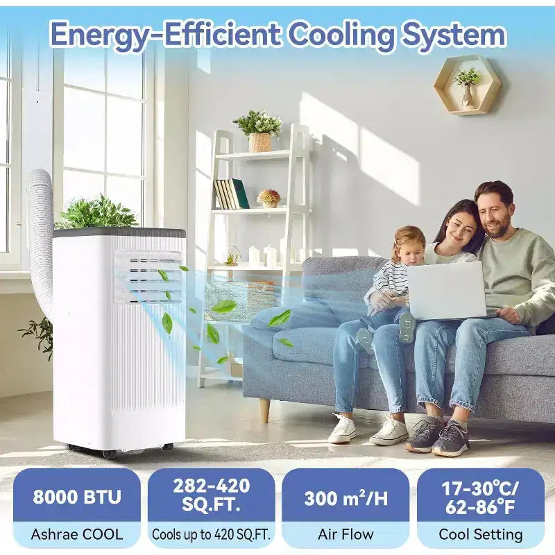 Acekool 8,000 BTU Portable Air Conditioner  3-in-1 AC/Dehumidifier/Fan, Cools 350 sq ft, Quiet Sleep Mode, Remote Control & Window Kit